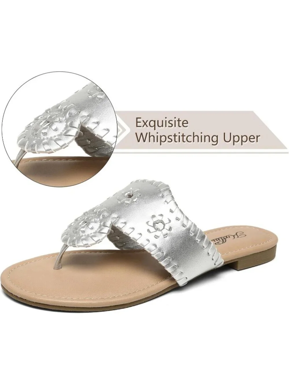 Women's Sliver Flat Wide Band Flip Flops Cushioned Insole Summer Brunch Sandals